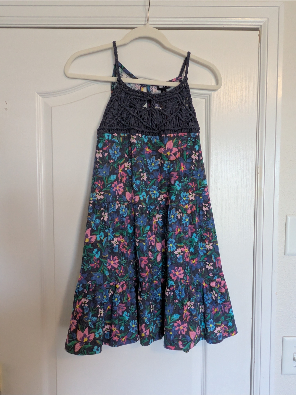 torrid Navy Crochet Yoke Floral Sundress with Pink & Teal Accents
